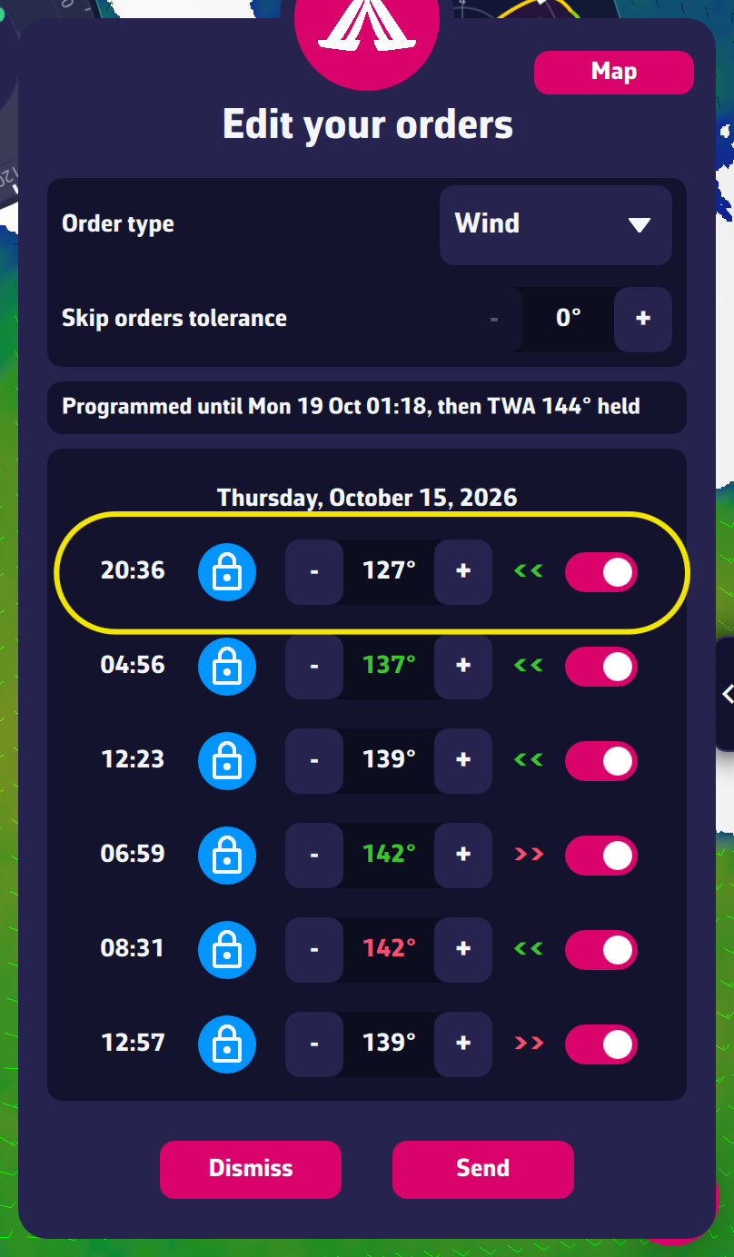 The “Edit your orders” window with a line of each type
