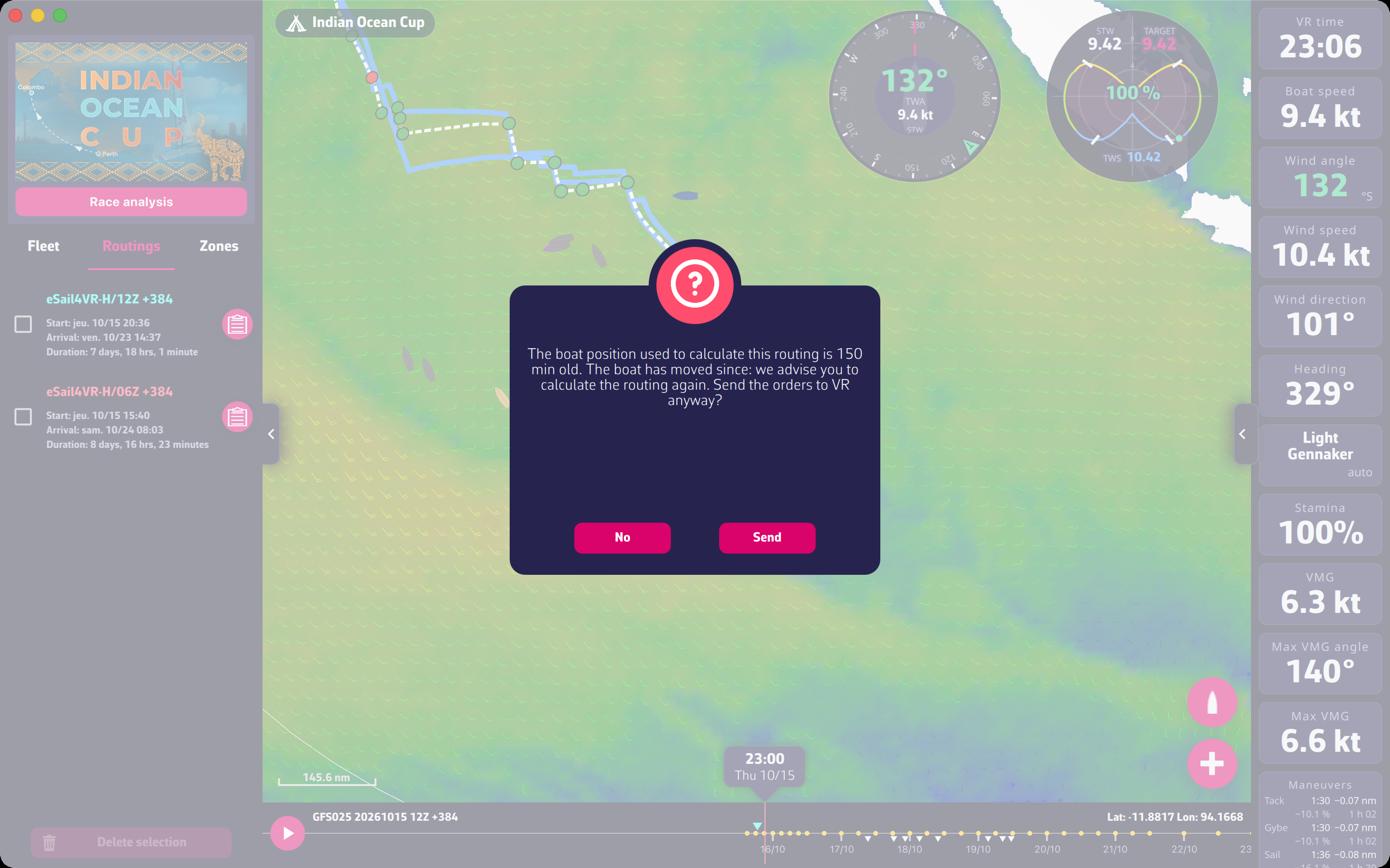 Confirmation message for a routing older than 12 minutes