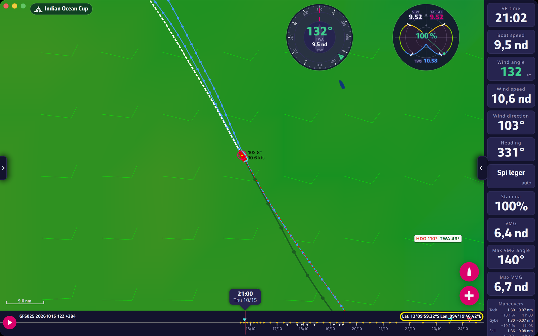 Boat coordinates displayed in eSail4VR