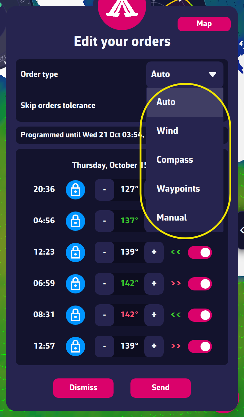 The “Order type” selector