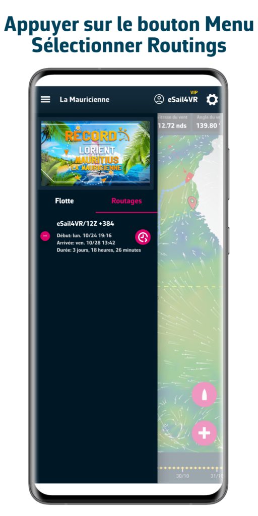 Appuyer sur le bouton Menu, sélectionner Routings